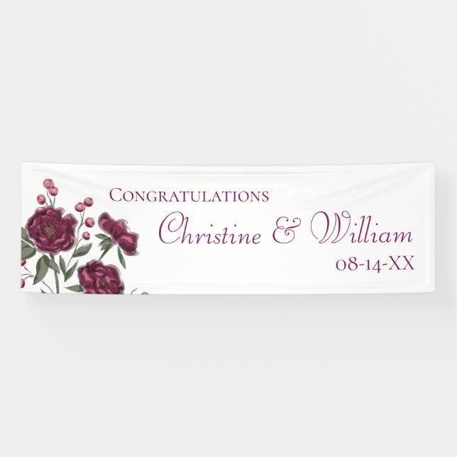 Maroon Rose Hochzeit Banner (Horizontal)