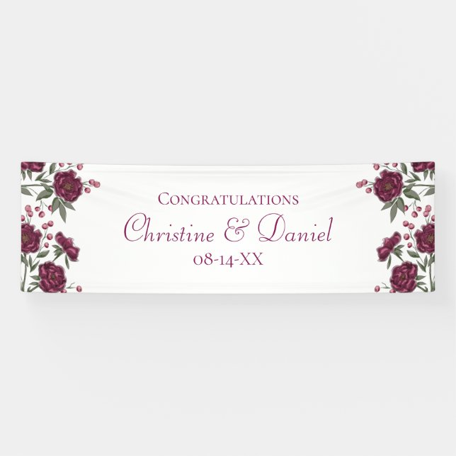 Maroon Rose Hochzeit Banner (Horizontal)