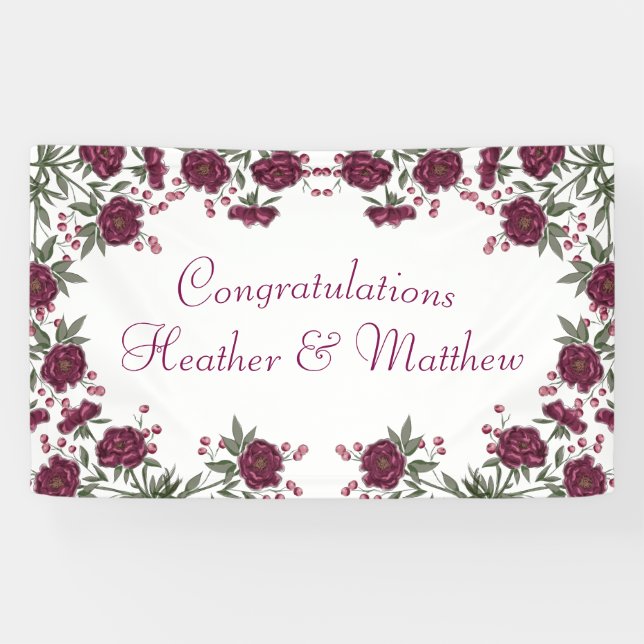 Maroon Rose Hochzeit Banner (Horizontal)