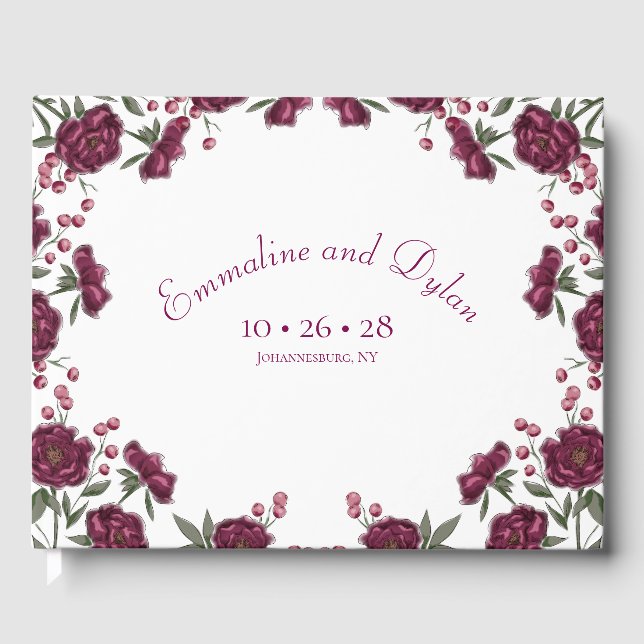 Maroon Rose Hochzeit Gästebuch (Vorderseite)