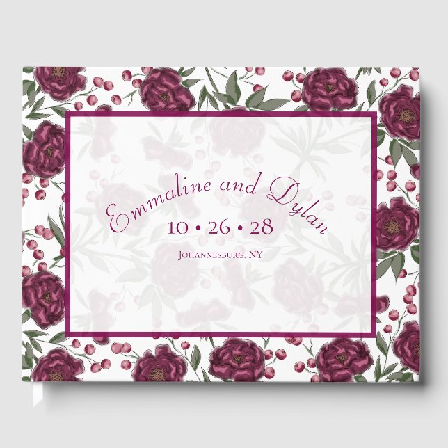 Maroon Rose Hochzeit Gästebuch (Vorderseite)
