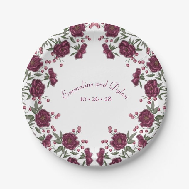Maroon Rose Hochzeit Pappteller (Vorderseite)