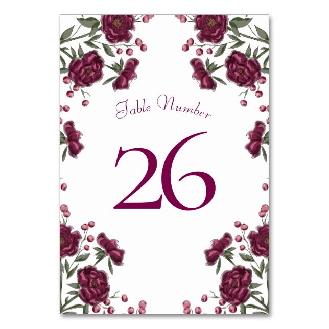 Maroon Rose Hochzeit Tischnummer (Rückseite)