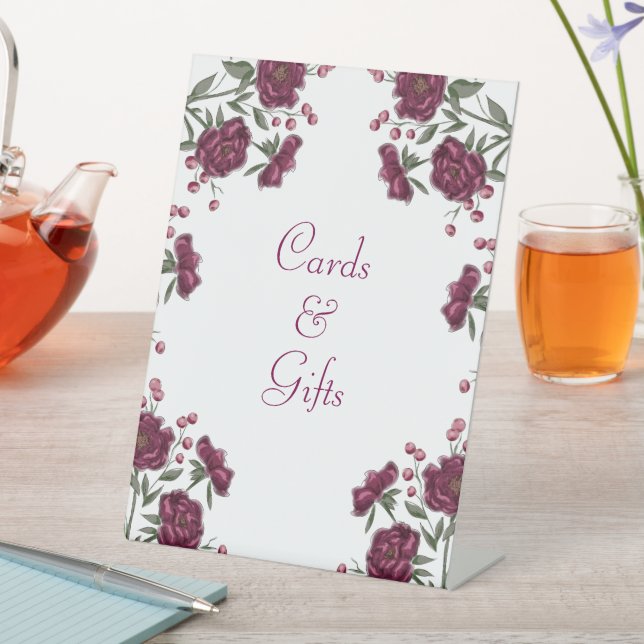 Maroon Rose Wedding Cards Gift Sign Sockelschild (In Situ)
