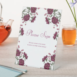 Maroon Rose Wedding Guest Book Sign Sockelschild