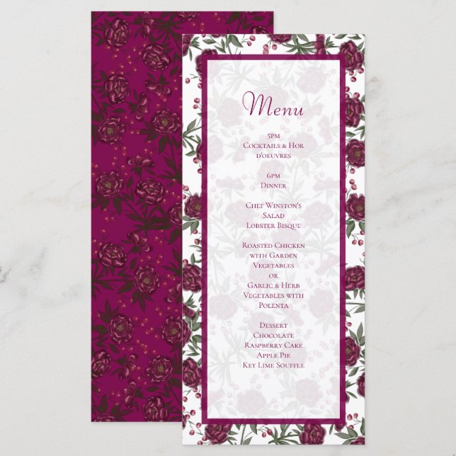 Maroon Rose Wedding Menus Menükarte (Vorne/Hinten)