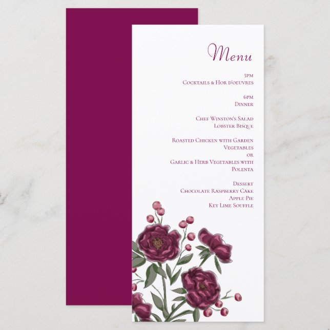 Maroon Rose Wedding Menus Menükarte (Vorne/Hinten)