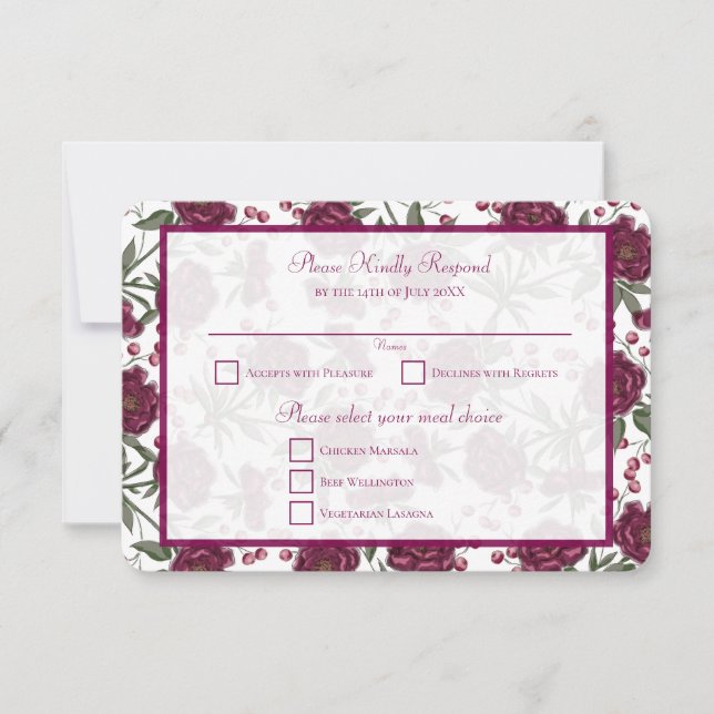 Maroon Rose Wedding RSVP Reply Einladung (Vorderseite)