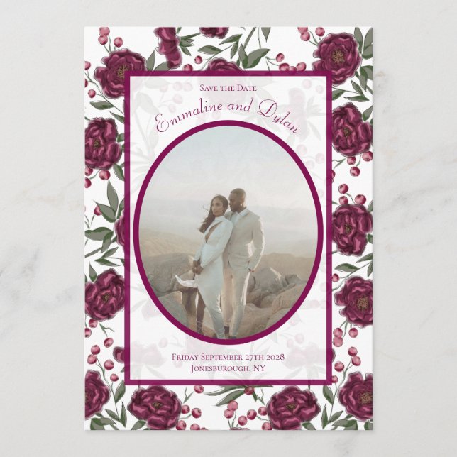 Maroon Rose Wedding Save the Date Einladung (Vorderseite)