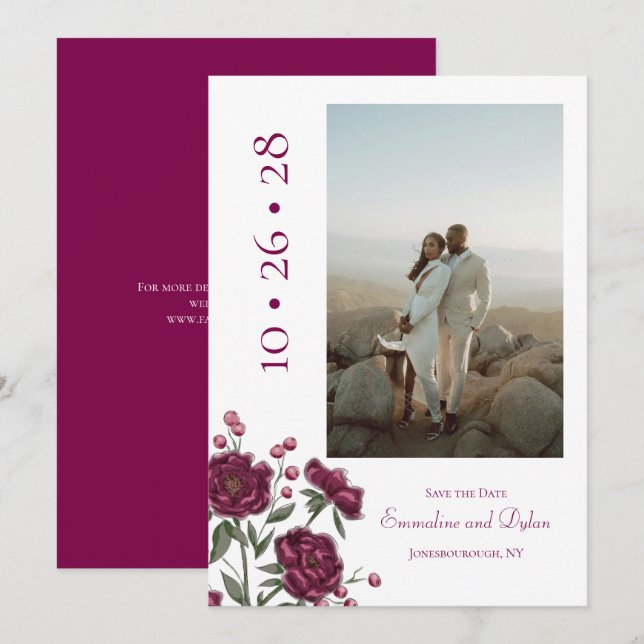 Maroon Rose Wedding Save the Date Einladung (Vorne/Hinten)