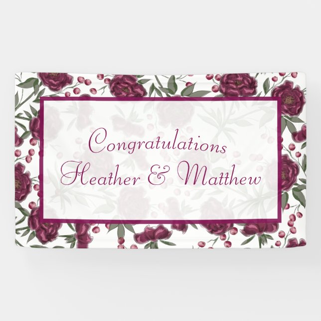 Maroon-Rosen-Hochzeit Banner (Horizontal)