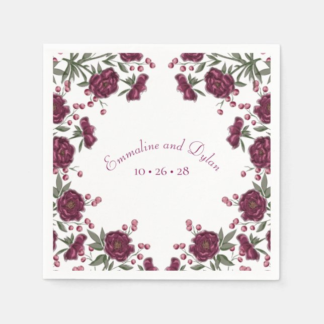 Maroon-Rosen-Hochzeit Serviette (Vorderseite)