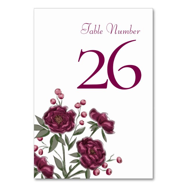 Maroon-Rosen-Hochzeit Tischnummer (Vorderseite)