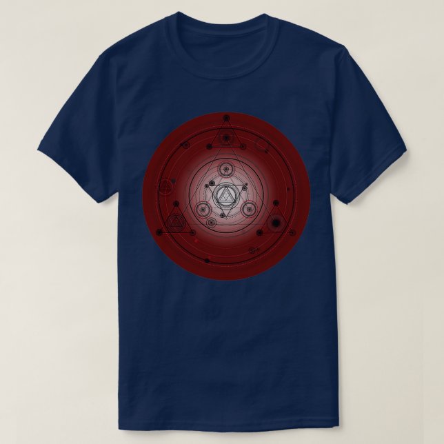 Maroon Rotmandalakreis mit Alchimiesymbolen T-Shirt (Design vorne)