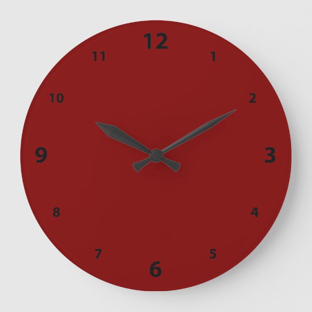 Maroon Round Clock mit Zahlen Große Wanduhr (Vorderseite)