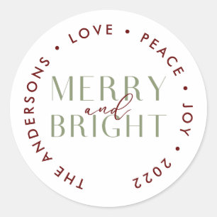 Maroon Sage Merry and Bright Christmas Family Runder Aufkleber
