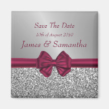 Maroon Satin Bow & Silver - Save the Date
