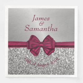Maroon Satin Bow & Silver - Serviette