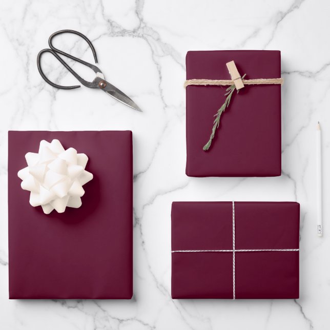 Maroon schlicht minimalistisch geschenkpapier set (Vorderseite)