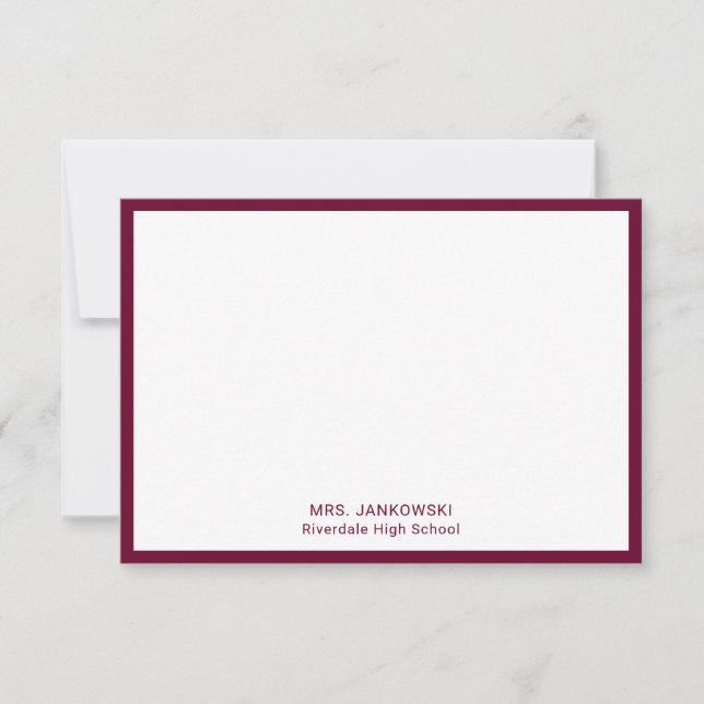 Maroon School Colors Lehrer Vielen Dank Hinweis Ka (Vorderseite)