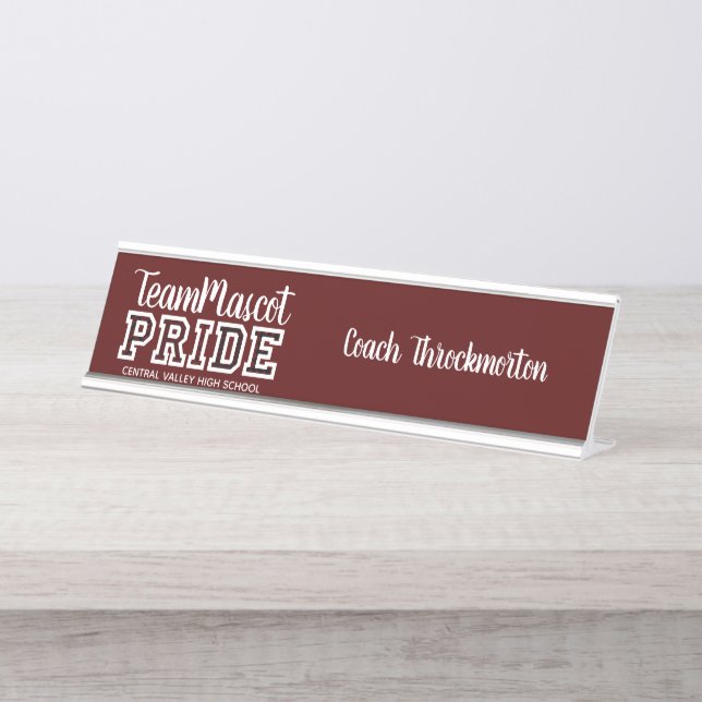 Maroon School Pride Mascot Name Schreibtisch Name  Schreibtischnamensplakette (Vorderseite )
