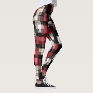 Maroon Schwarz-weiß Kariert Leggings