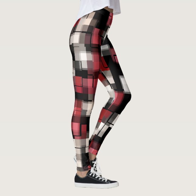 Maroon Schwarz-weiß Kariert Leggings (Rechts)
