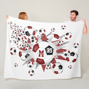 Maroon schwarze Fußballbälle Stars Mädchen nennen Fleecedecke