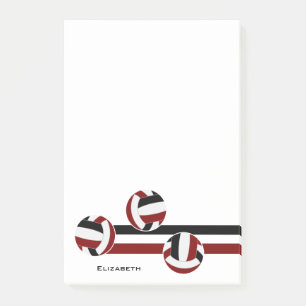 Maroon schwarze Volleyballs Striptename Post-it Klebezettel