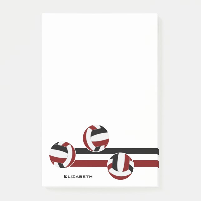 Maroon schwarze Volleyballs Striptename Post-it Klebezettel (Vorderseite)