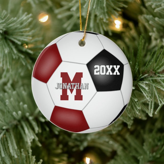 Maroon schwarzen Jungs Mädchen Schulmannschaft Far Keramik Ornament (Baum)