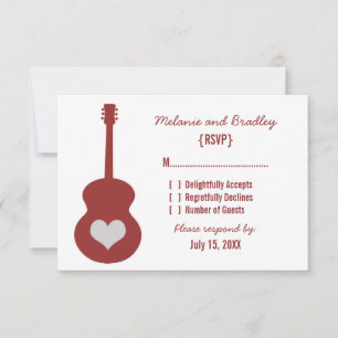 Maroon/Silver Guitar Heart Response Card RSVP Karte