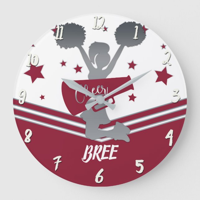 Maroon Silver Stars Cheer Cheer Leader Girls Große Wanduhr (Vorderseite)