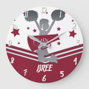 Maroon Silver Stars Cheer Cheer-leading Mädchen Große Wanduhr