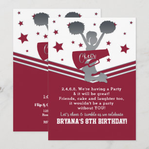 Maroon & Silver Stars Cheer Cheerleading-Party Einladung