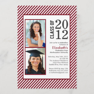 Maroon Stripes moderne Photo Graduation invitation