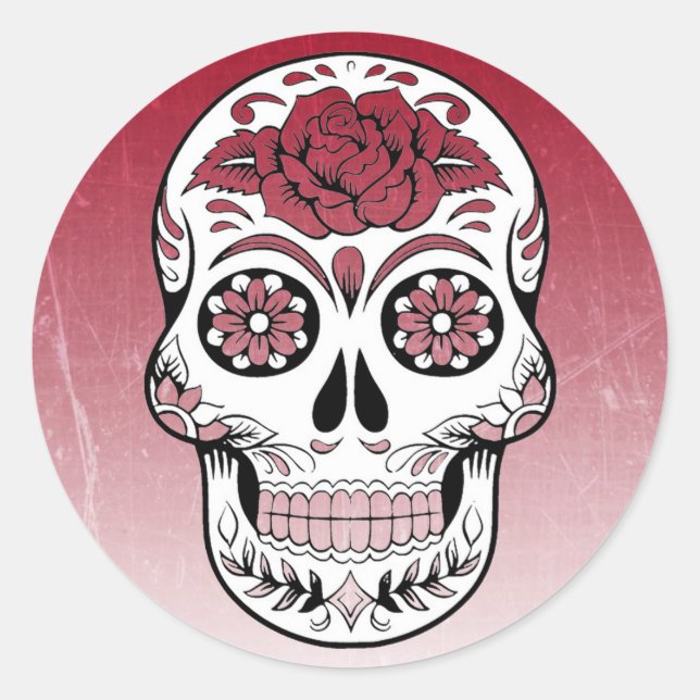 Maroon Sugar Skull Runder Aufkleber (Vorderseite)