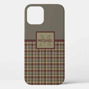 Maroon, Tan und Gray Karierte Mit Monogramm Case M
