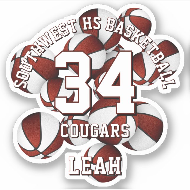 Maroon Team färbt Basketball Cluster-Namen Aufkleber (Vorderseite)