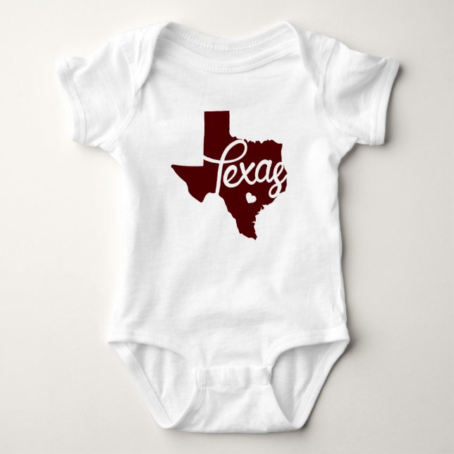 Maroon Texas Heart Baby Strampler (Vorderseite)