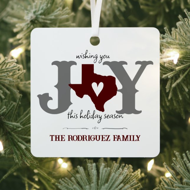 Maroon Texas JOY Foto Holiday Ornament Aus Metall (InSitu)