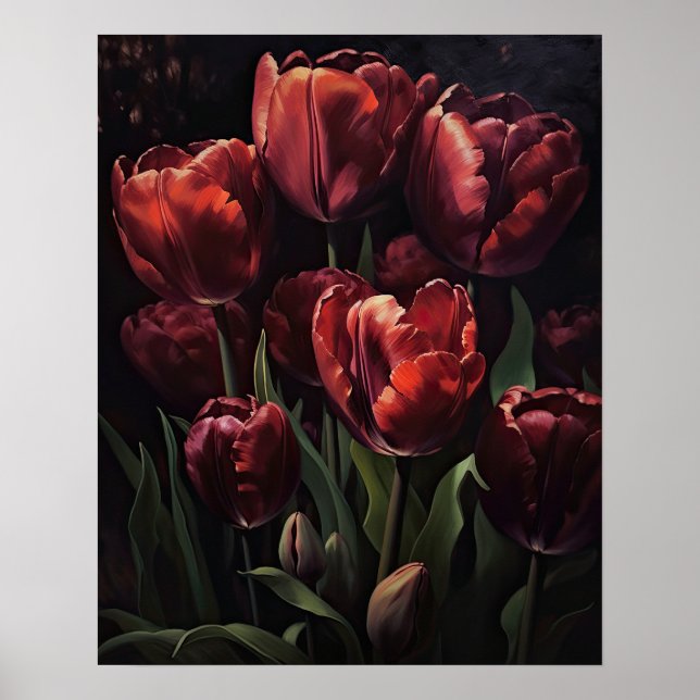 Maroon Tulip Fleurs Art Imprimer Poster (Devant)