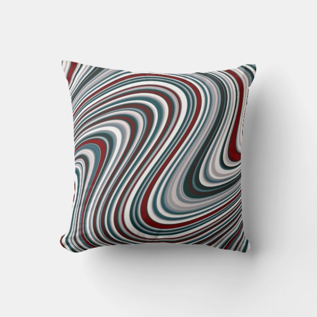 Maroon und Aquamarin Blue Abstrakt Curvy Shapes Kissen (Vorderseite)