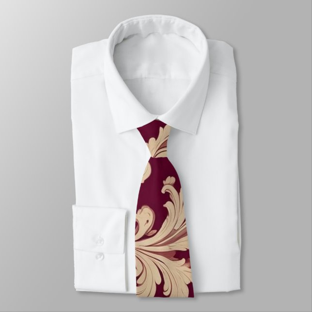 Maroon und Beige Vintages Muster Krawatte (Gebunden)