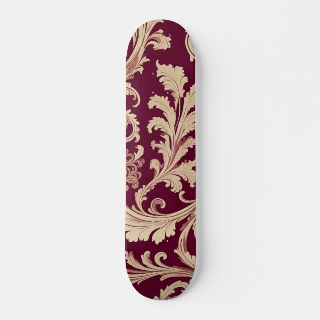Maroon und Beige Vintages Muster Skateboard (Vorne)