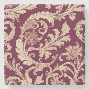 Maroon und Beige Vintages Muster Steinuntersetzer