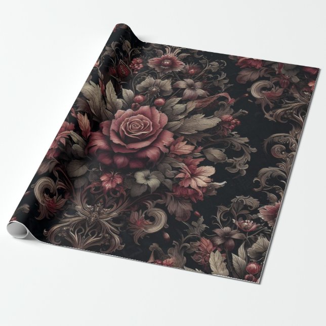 Maroon und Black Gift Wrapping Paper Geschenkpapier (Ungerollt)