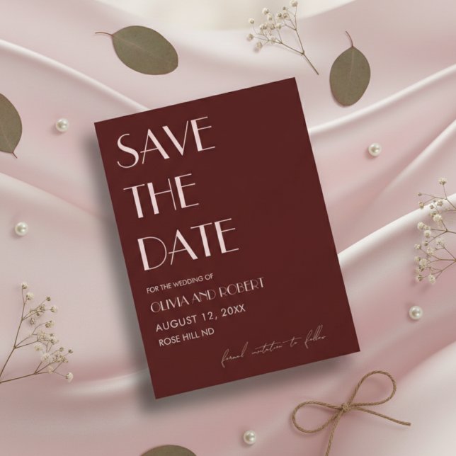Maroon und blassrosa ästhetische Hochzeit Save The Date (Von Creator hochgeladen)