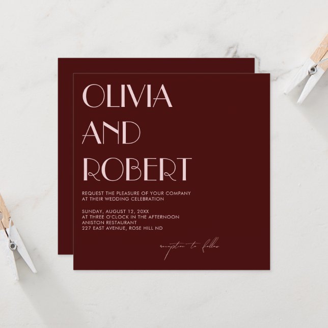 Maroon und blassrosa ästhetische Hochzeitseinladun Einladung (Vorderseite/Rückseite Beispiel)