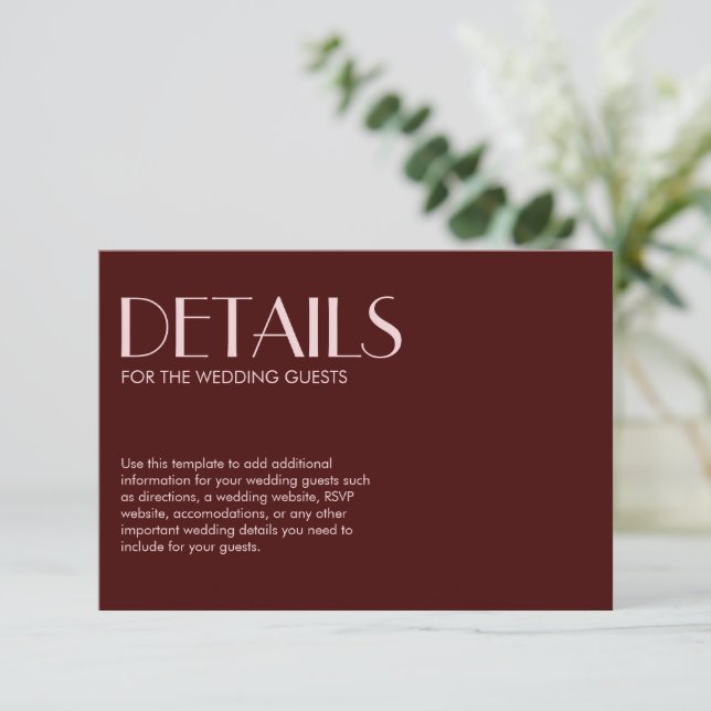 Maroon und blassrosa elegante Hochzeit Begleitkarte (Stehend Vorderseite)